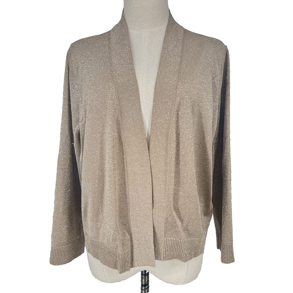 NEW Carmen Marc Valvo Womens 1X Gold Metallic Shimmer Open Front Cardigan - AC